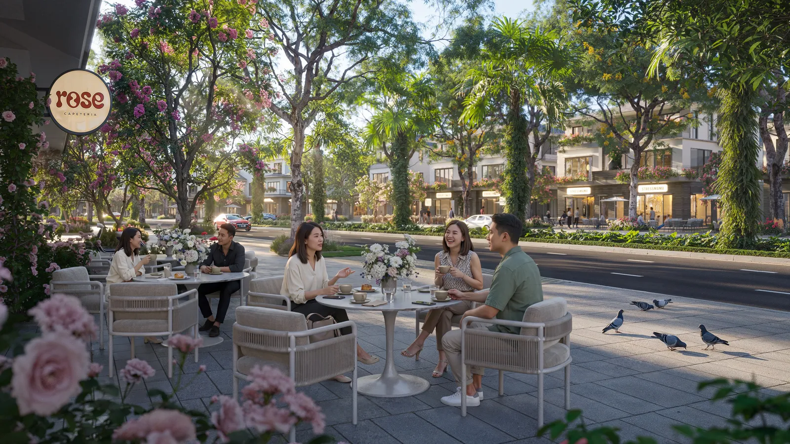 Quán cà phê ngoài trời dưới tán cây